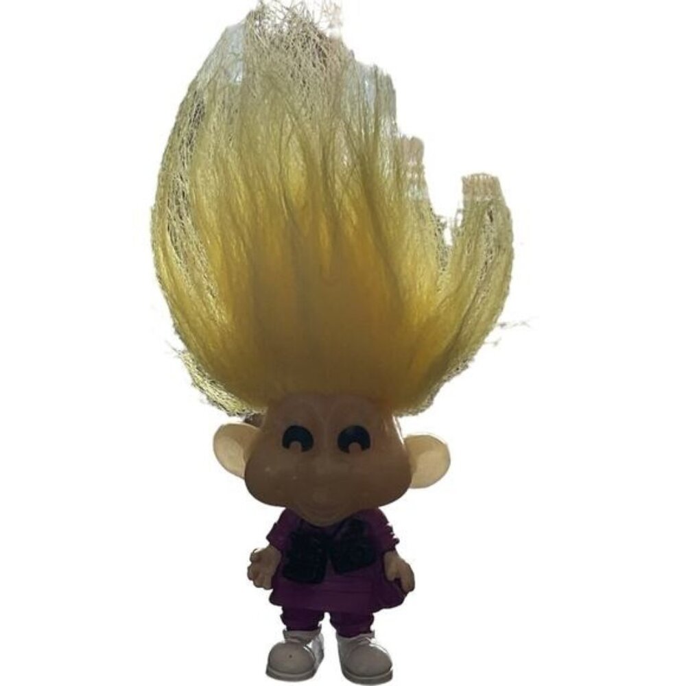 Vintage 1993 Burger King Toy Snapy Yellow Hair Troll Doll 3" Purple Outfit
